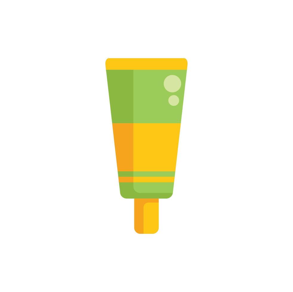 Green and yellow cosmetic tube displaying bubbles on white background vector