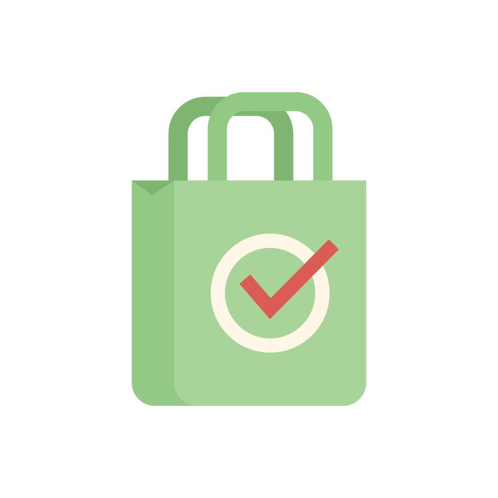 Green shopping bag showing approval with check mark vector