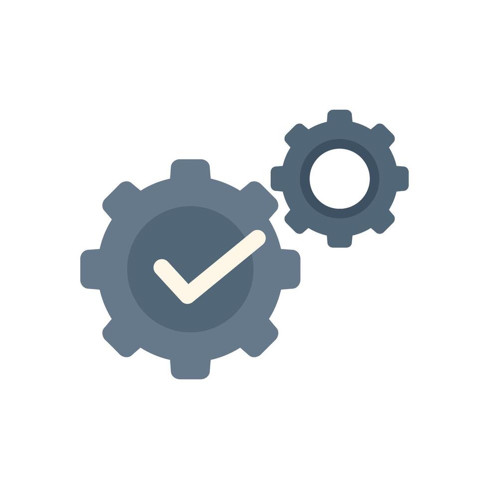 Gears working correctly showing checkmark symbol for efficiency vector
