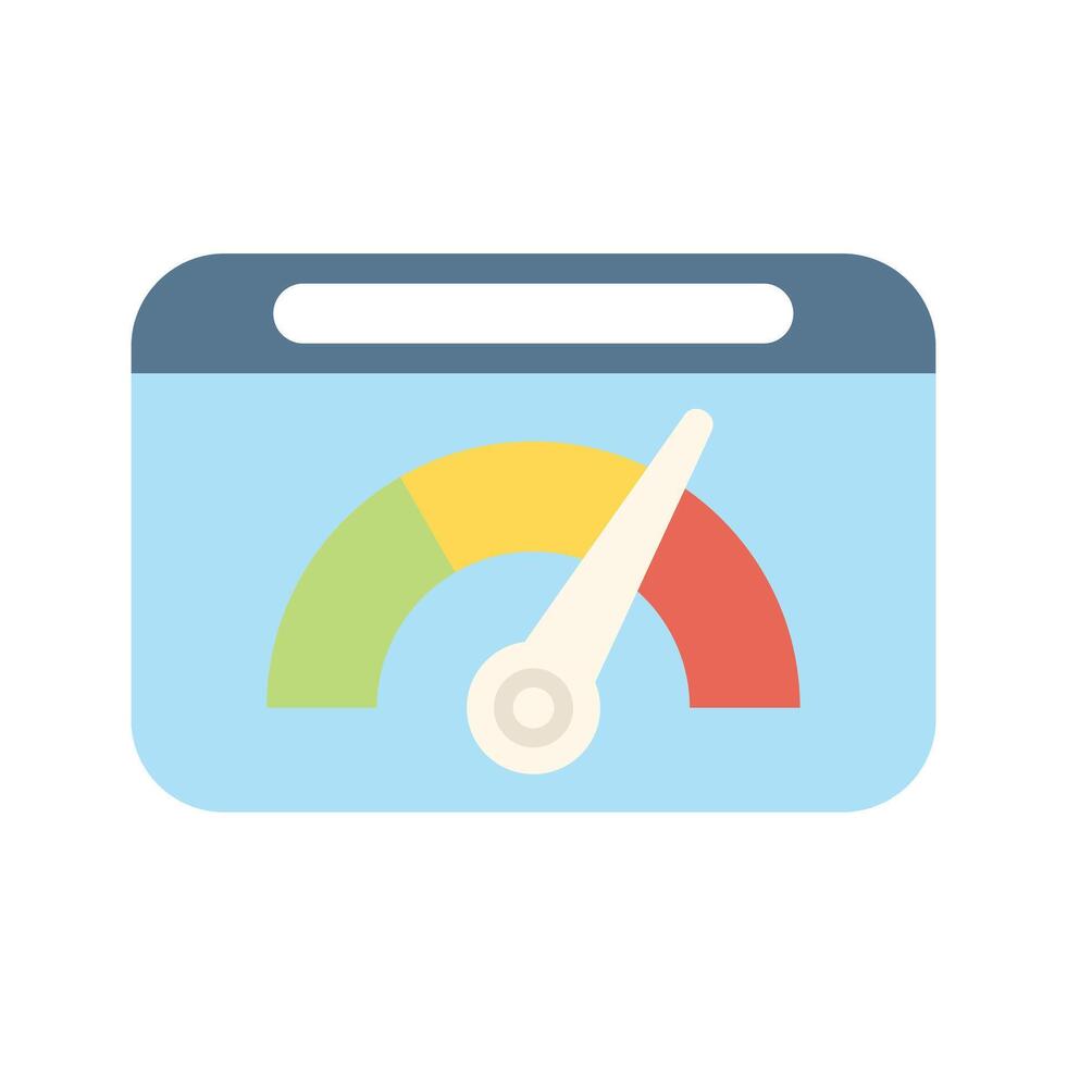 Speedometer showing website performance analytics data vector