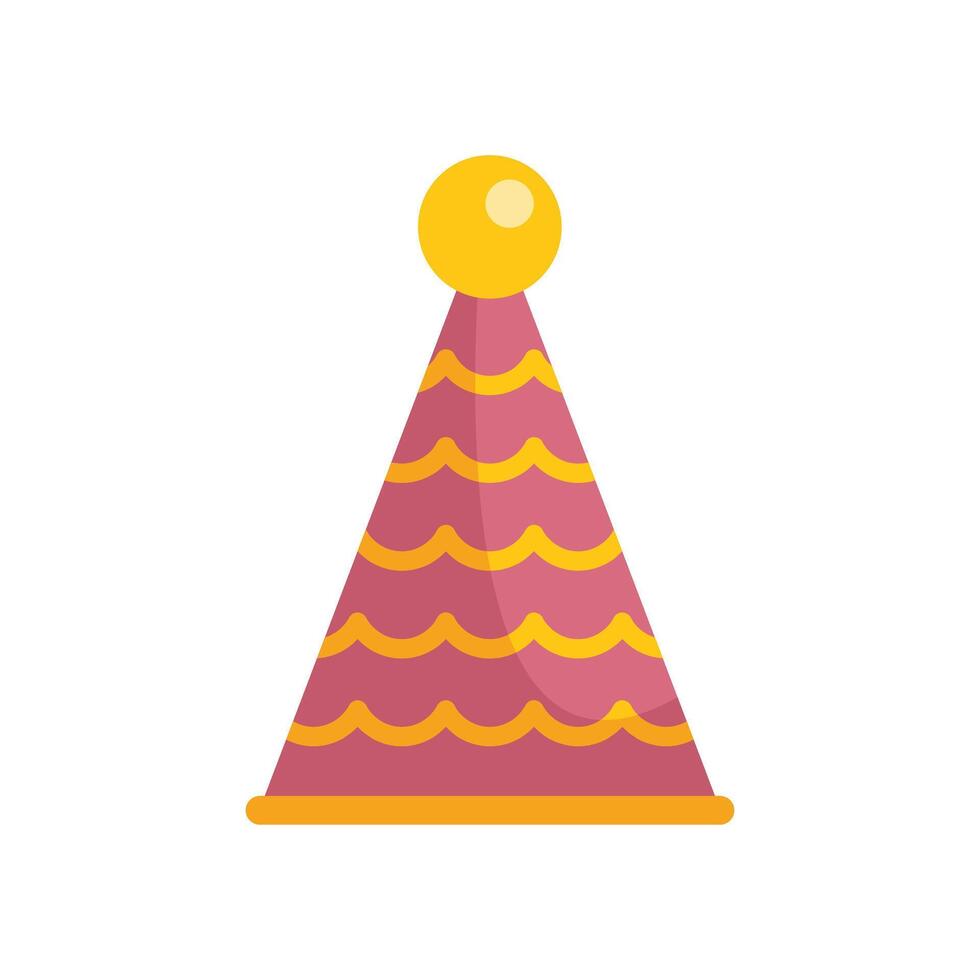 Classic birthday party hat featuring yellow wavy stripes and pom pom vector