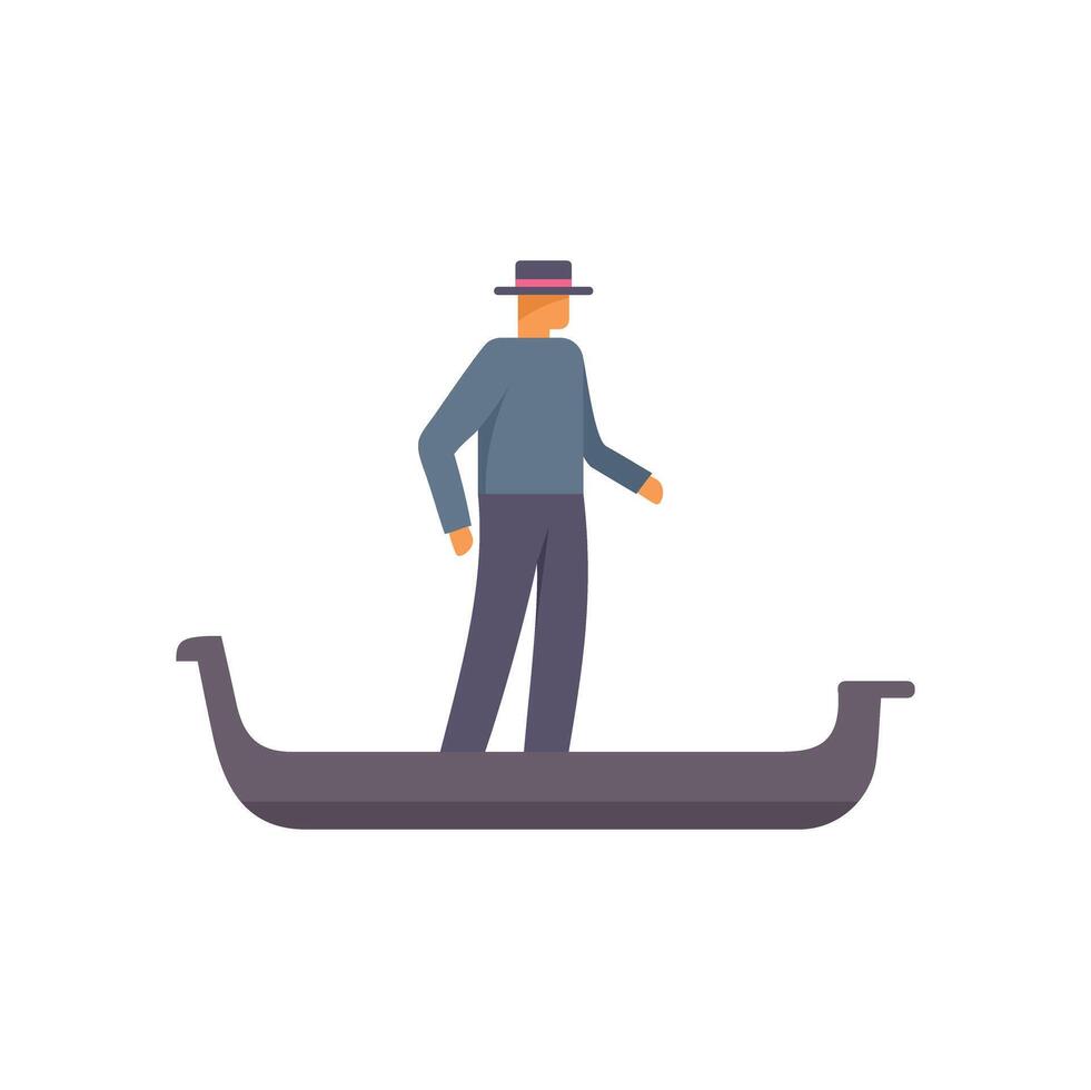 Gondolier wearing hat standing on gondola in venice italy vector
