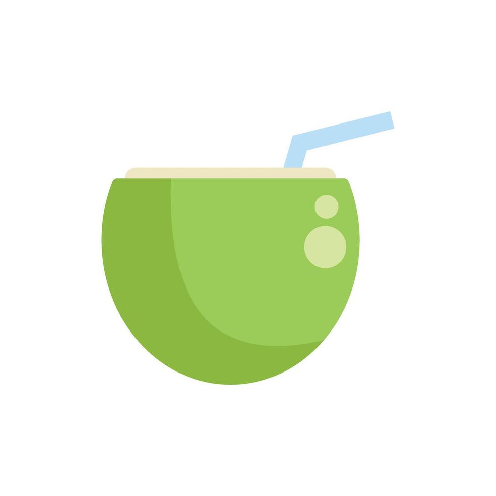 Green coconut water refreshing tropical drink with straw vector