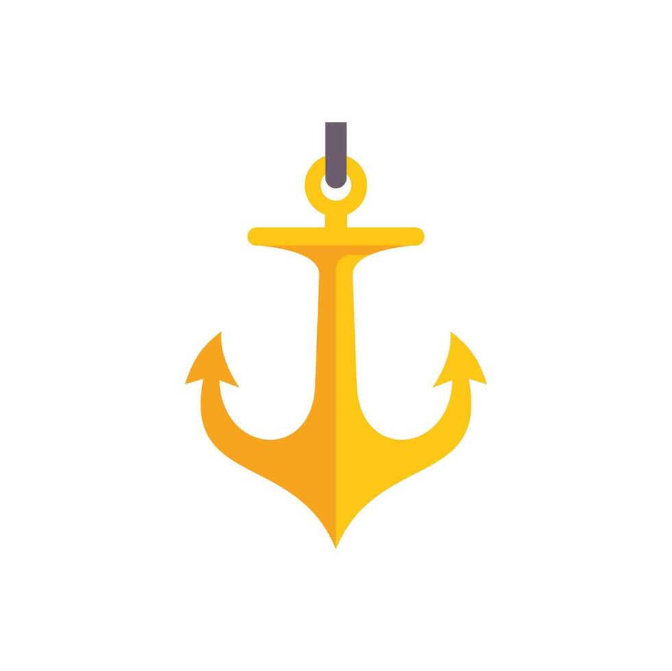 Golden anchor hanging on white background representing hope and stability vector