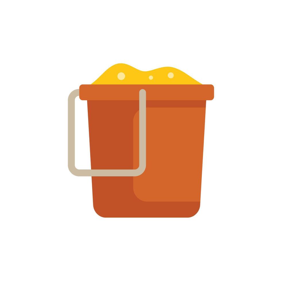 Orange plastic bucket holding sand for building sandcastles vector
