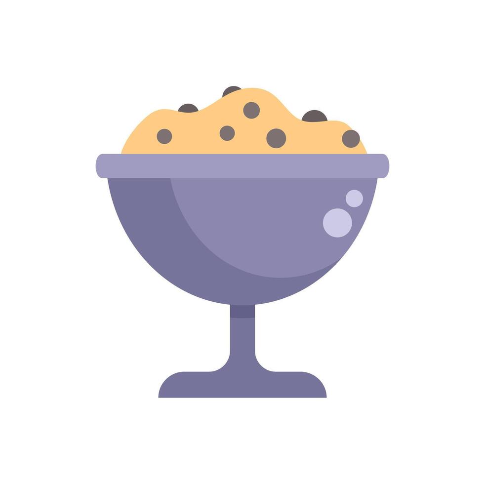Large glass bowl holding cookie dough with chocolate chips vector