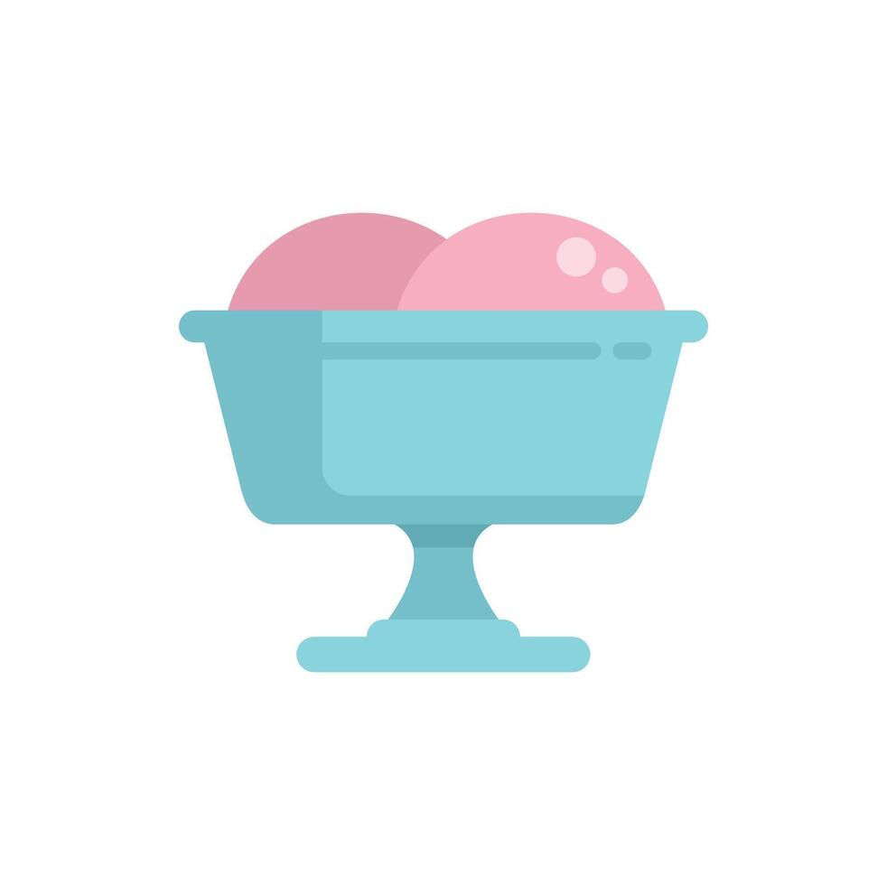 Two scoops of strawberry ice cream resting in a teal bowl vector