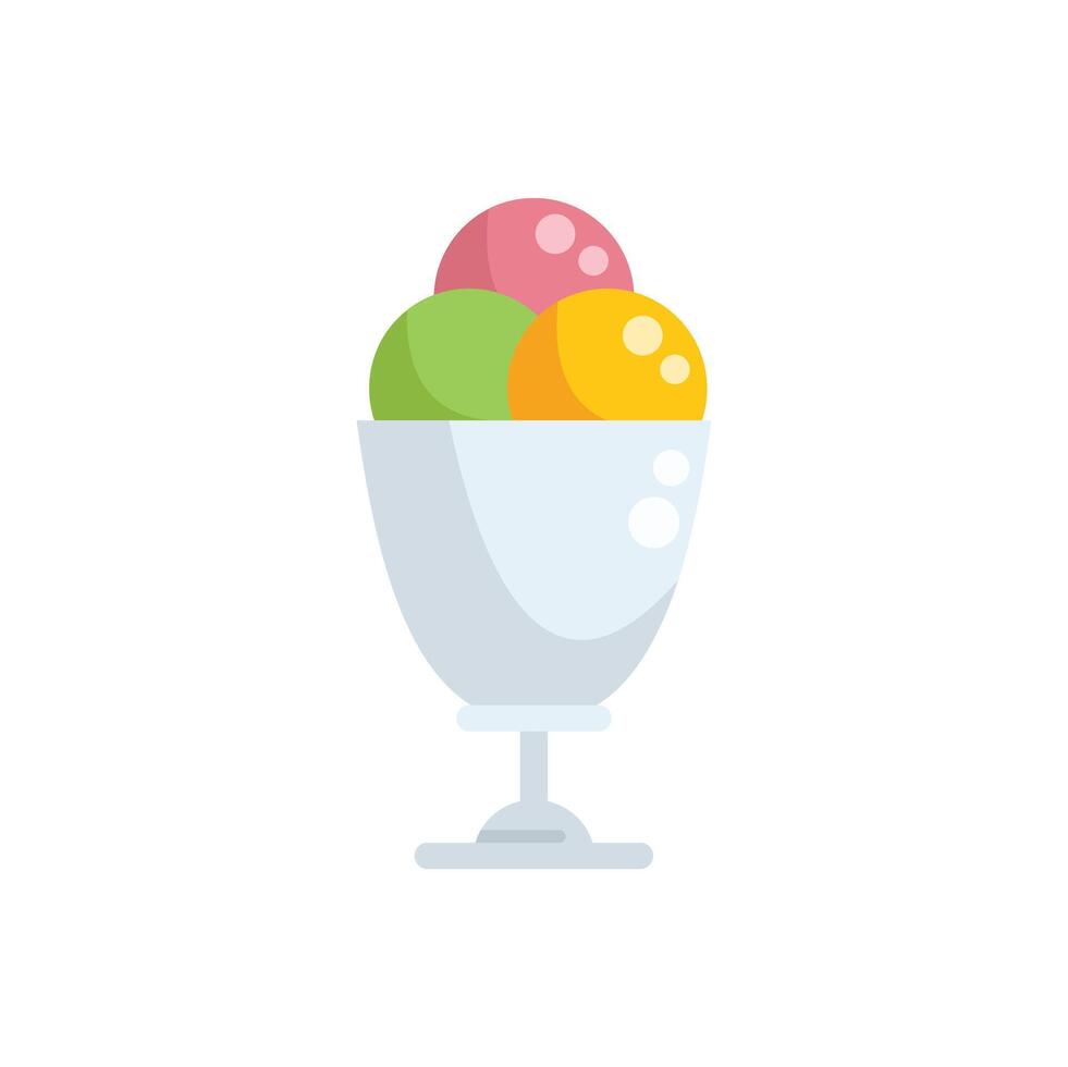 Ice cream scoops sitting in glass cup on white background vector