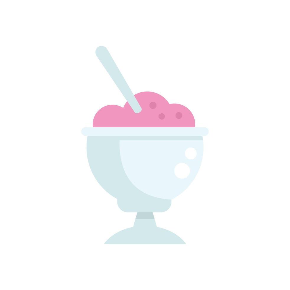 Glass cup holding pink ice cream with spoon sticking out vector