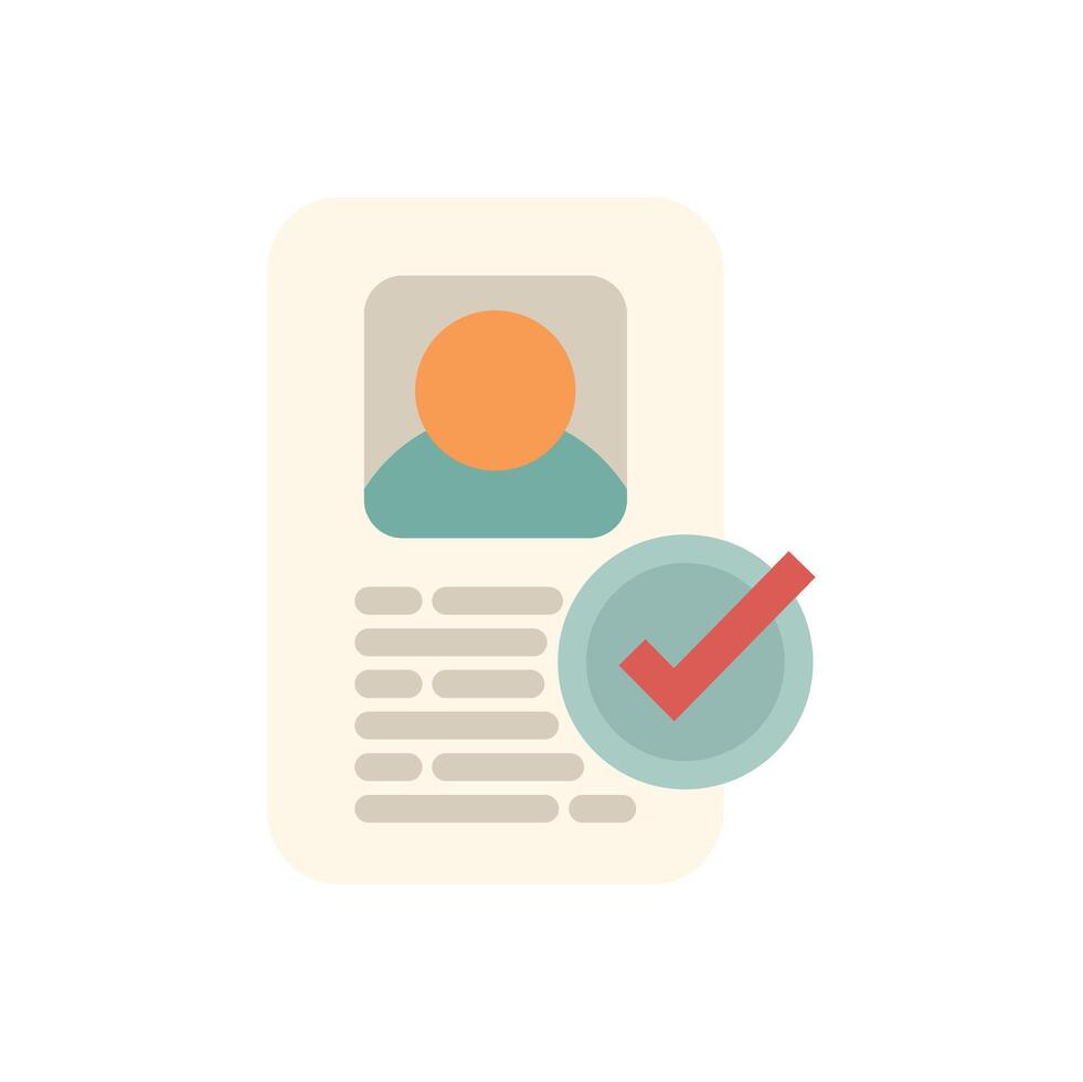 Green check mark approving candidate profile with photo id vector