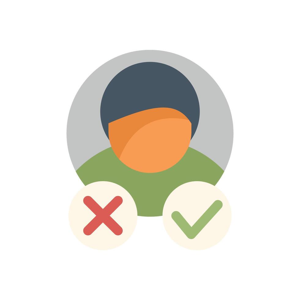 Person choosing between right and wrong with yes or no buttons vector