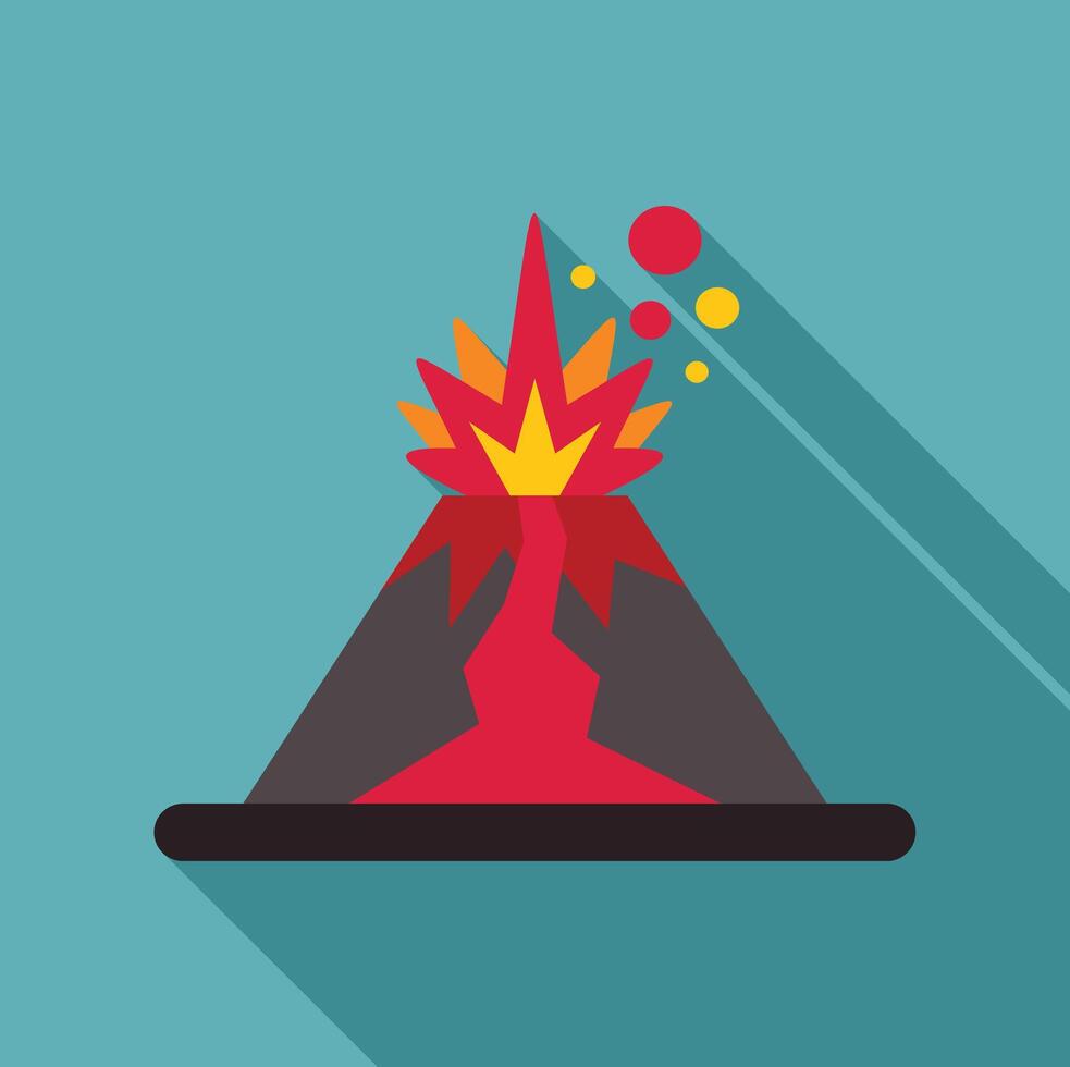 Volcano erupting with lava and smoke in flat design vector