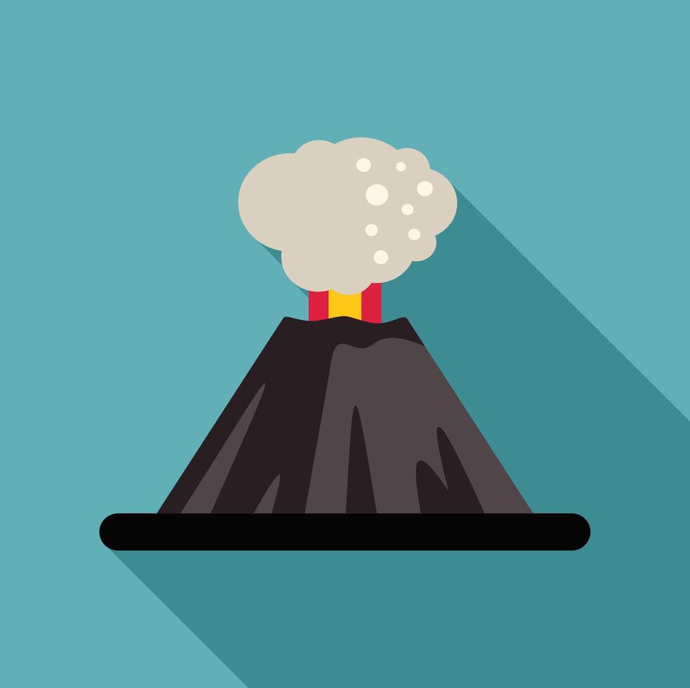 Volcano erupting with ash cloud in flat design style vector