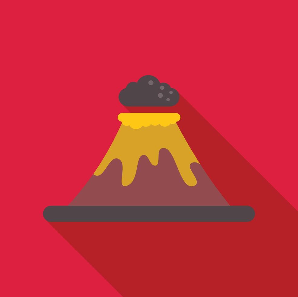 Volcano erupting with molten lava and ash cloud on red background vector