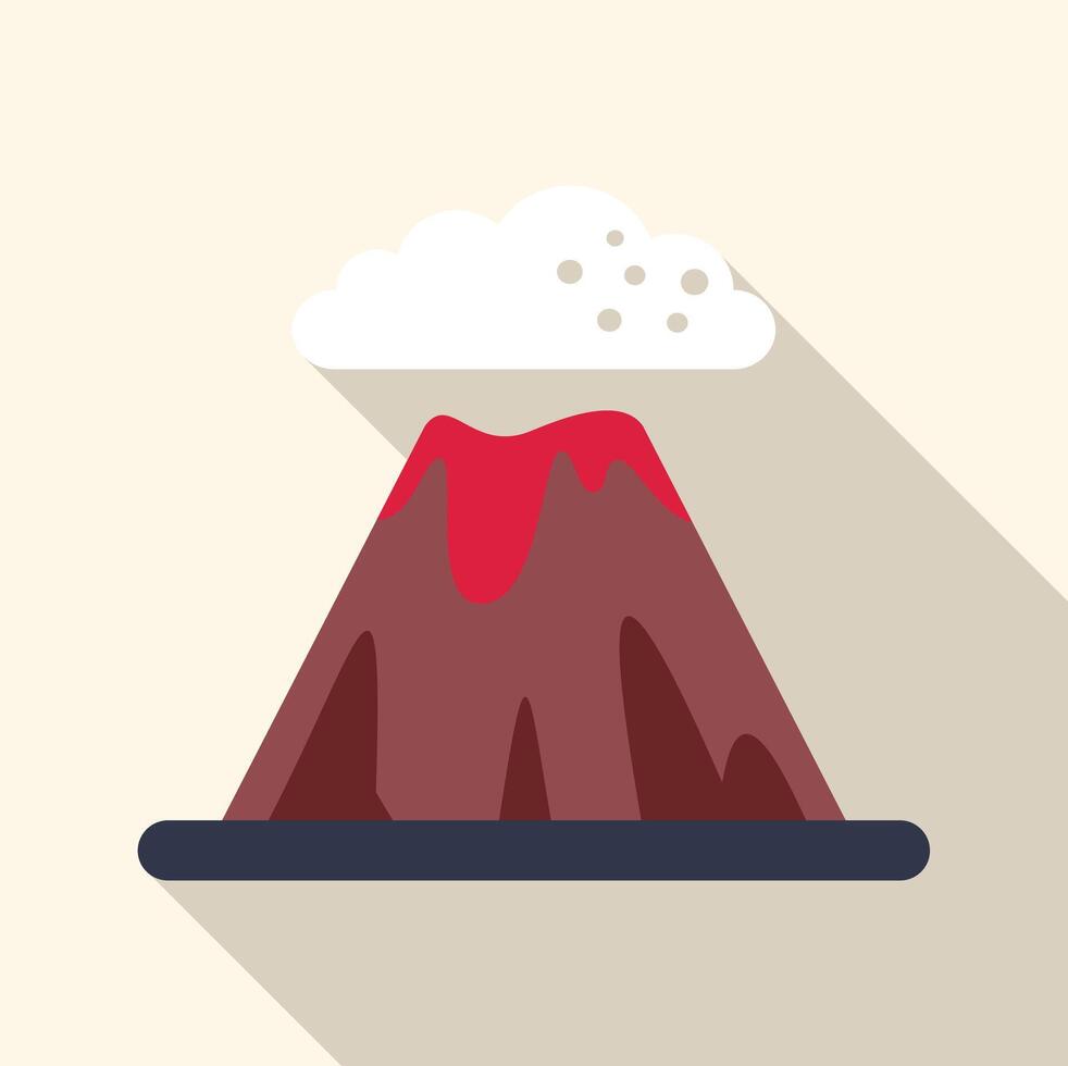 Volcano erupting with molten lava and ash cloud in flat design with long shadow vector