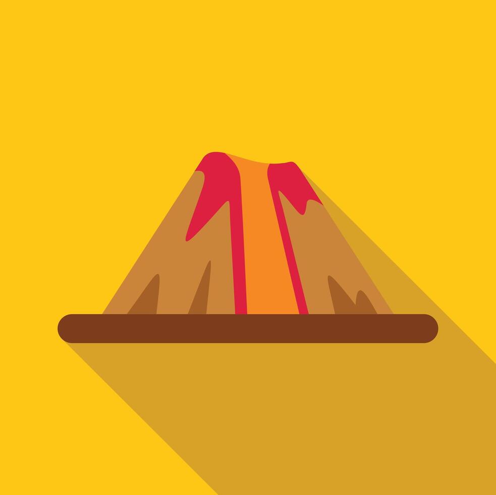 Volcano erupting with lava flowing down in flat design style vector