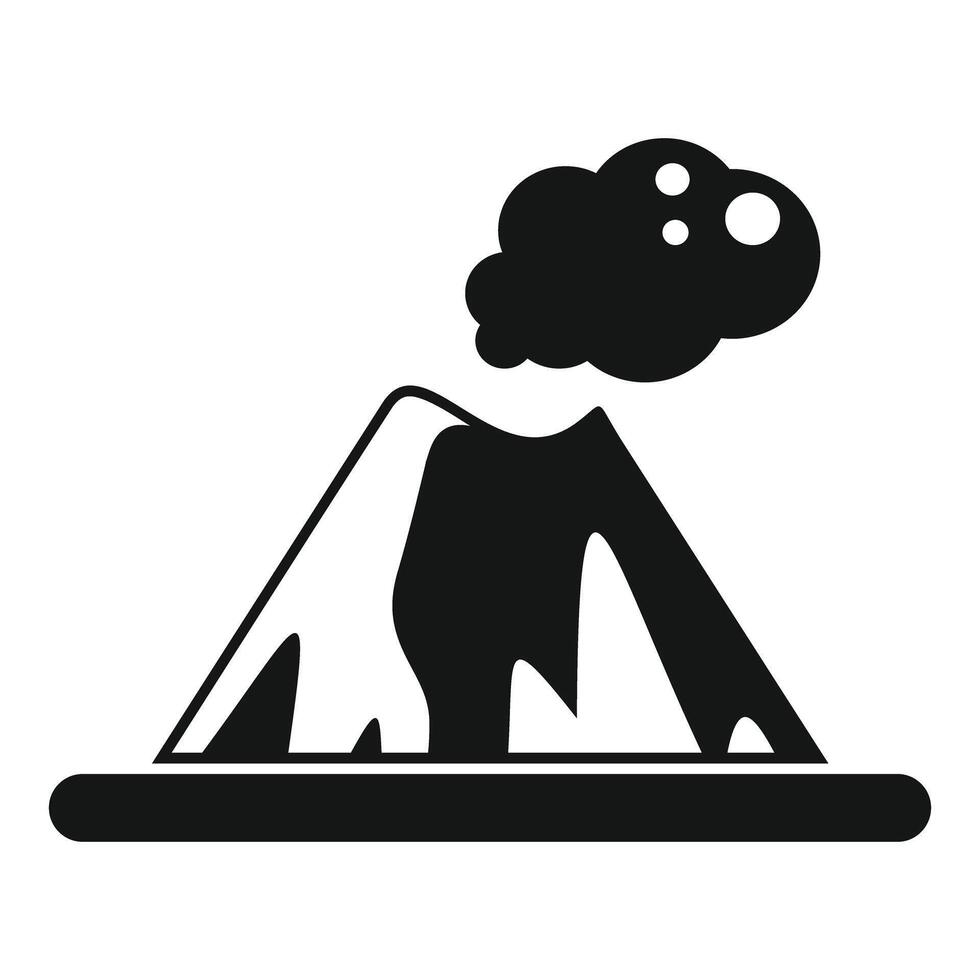 Big black volcano erupting with smoke cloud simple icon vector