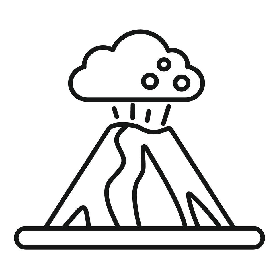 Volcano erupting with smoke and ash cloud line icon vector