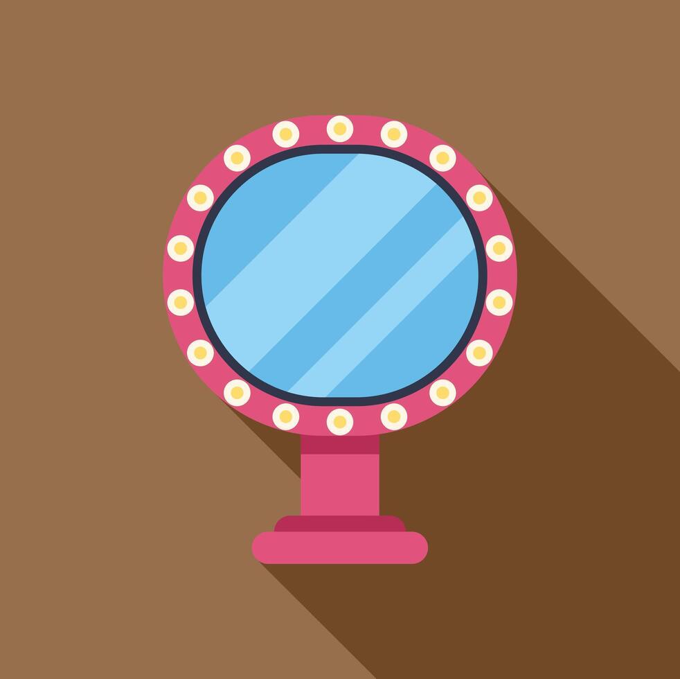 Pink makeup mirror with light bulbs for makeup application vector