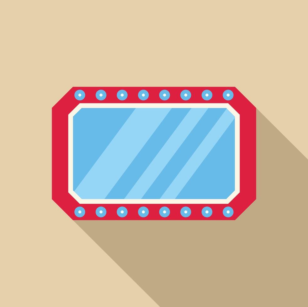 Makeup mirror with light bulbs casting shadow flat icon vector