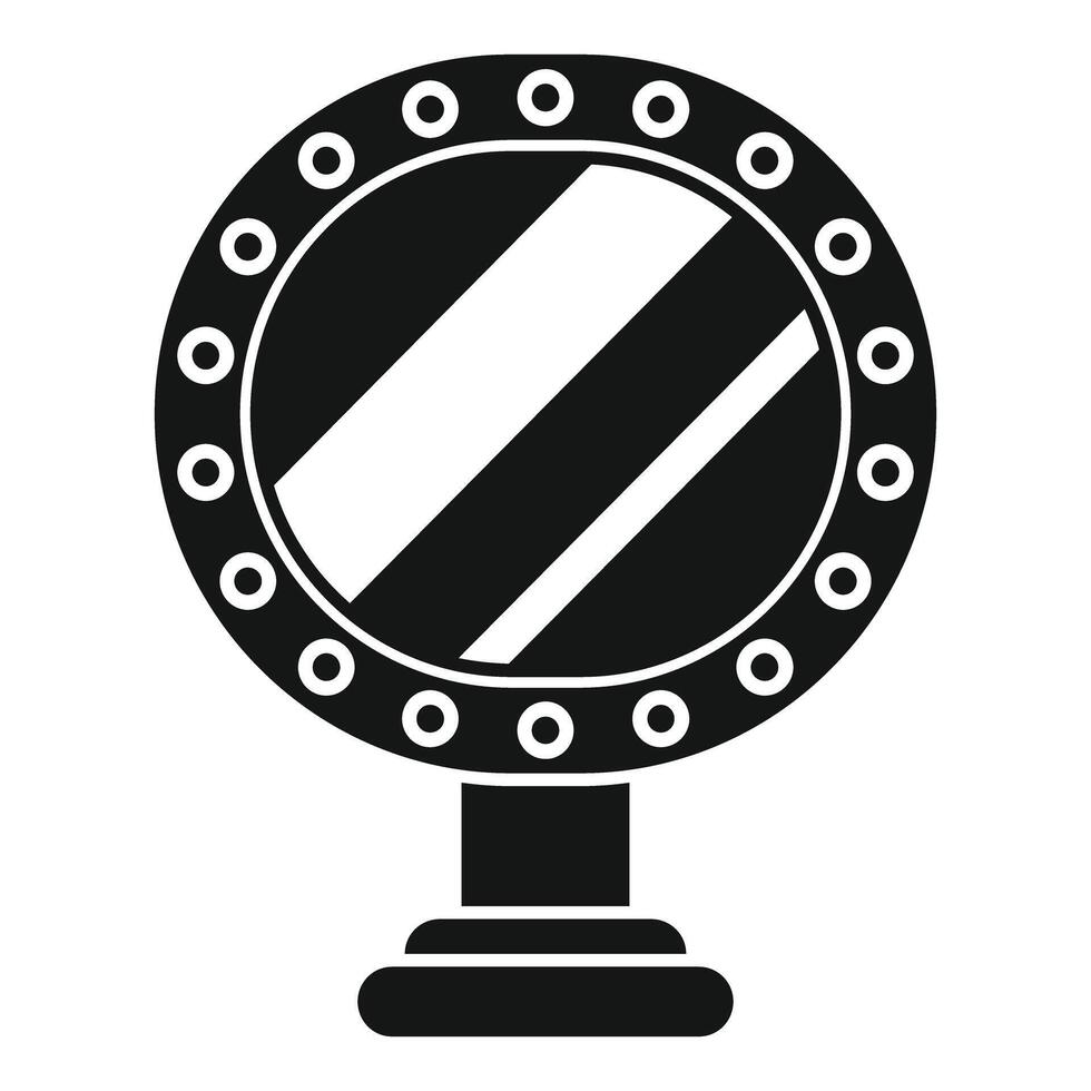 Round makeup mirror with light bulbs for makeup artist standing on a stand icon simple style vector