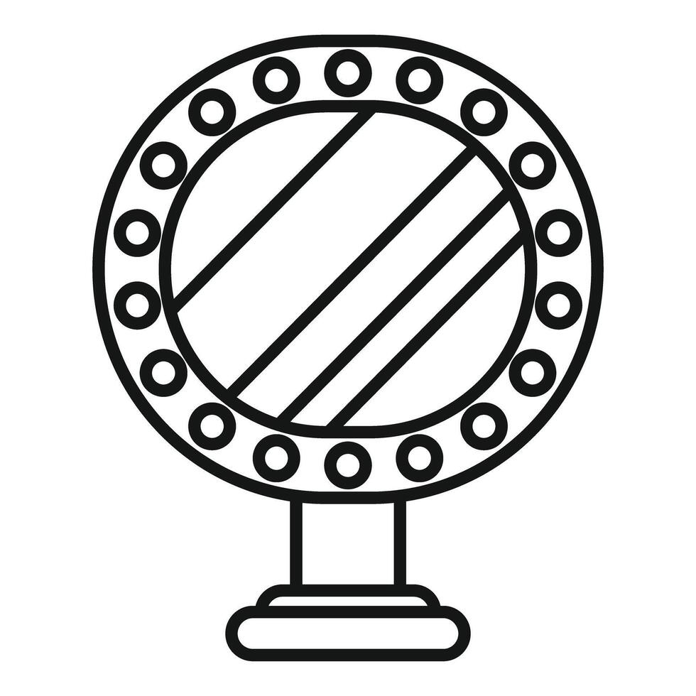 Round makeup mirror with bulbs is standing on a stand vector