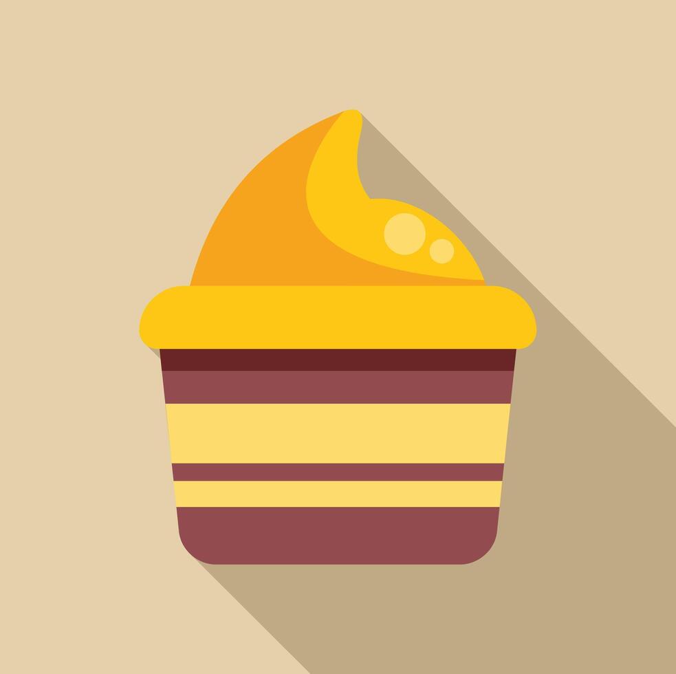 Yellow cream dessert in brown cup with long shadow vector