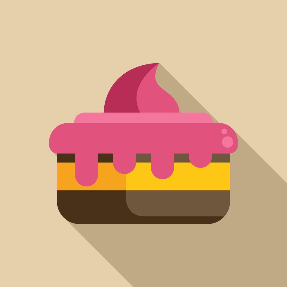 Delicious square cake with pink icing dripping over layered sponge cake minimalist illustration vector