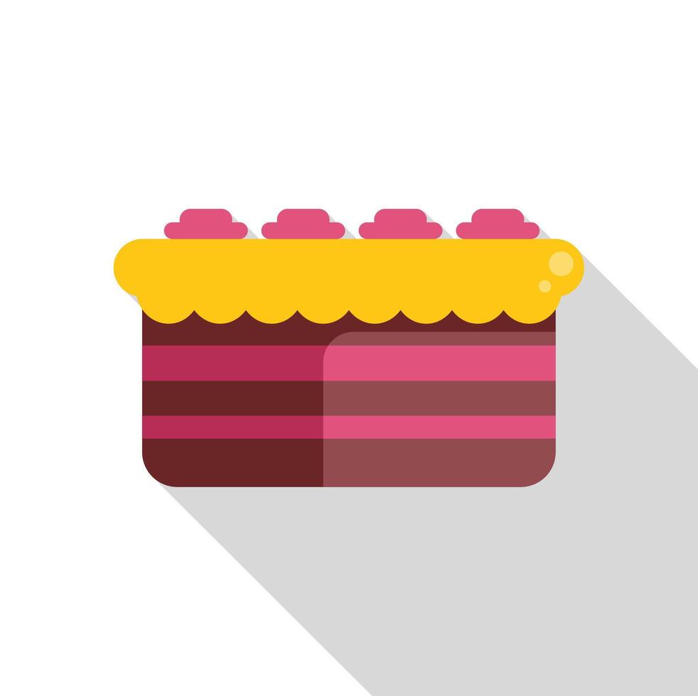 Delicious square cake with icing and chocolate stripes being frosted with yellow icing vector
