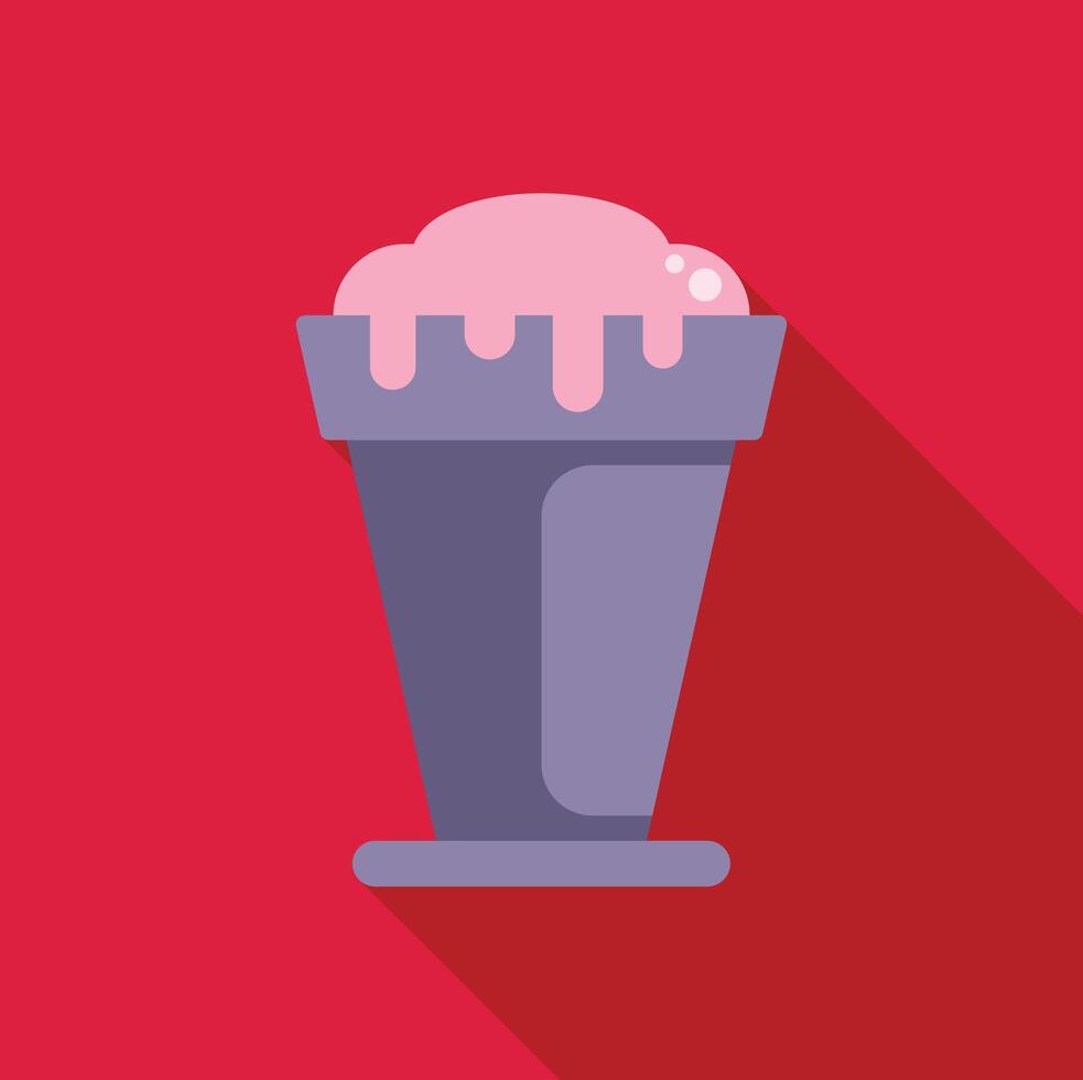 Pink ice cream dripping over sides of gray cup on red background vector