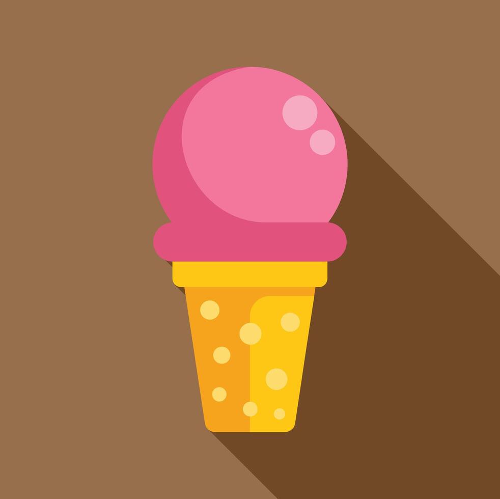 Pink ice cream scoop resembling a strawberry ice cream on waffle cone with chocolate glaze vector