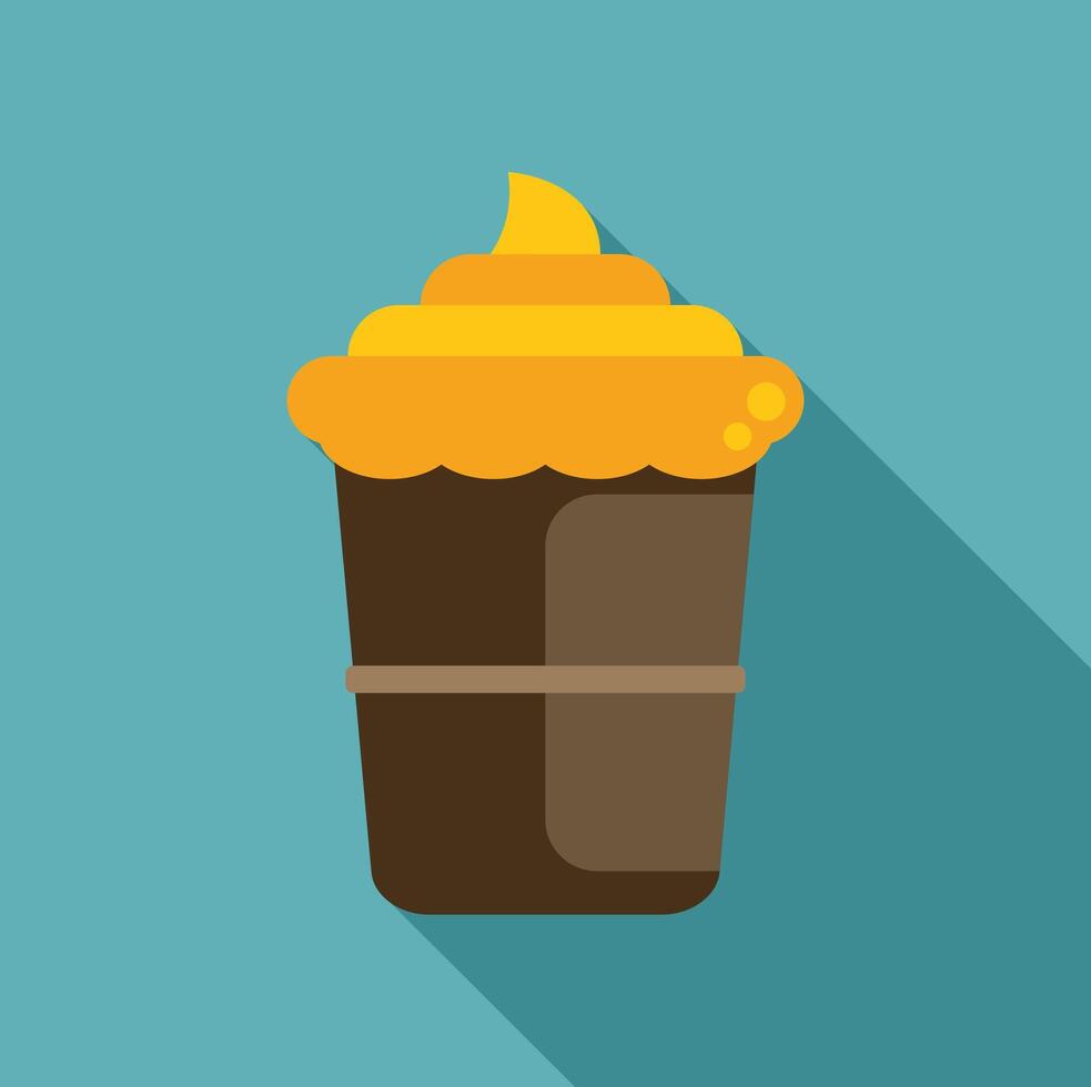 Cupcake with yellow icing and chocolate bottom in flat design style vector