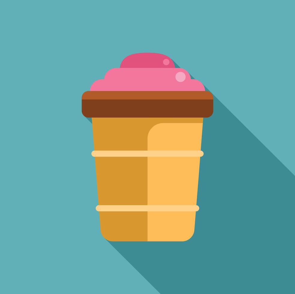 Pink ice cream in waffle cup casting long shadow on turquoise background vector