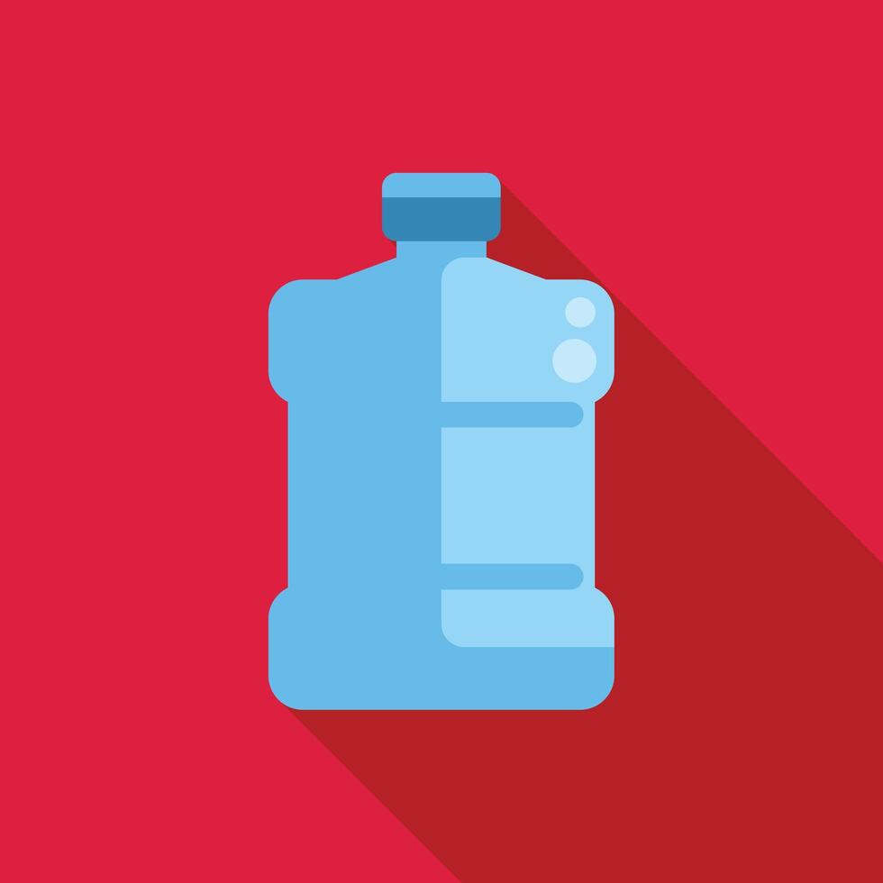 Big blue water bottle with handle casting shadow on red background vector