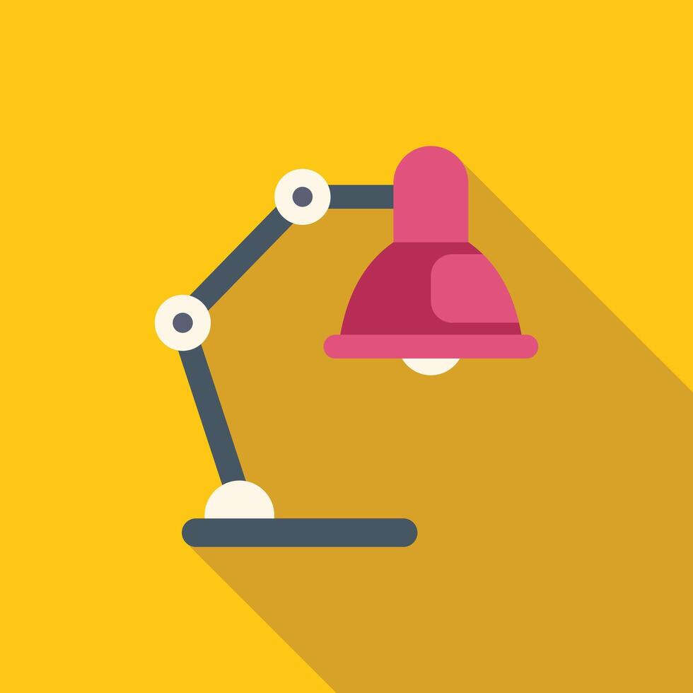 Pink desk lamp casting long shadow on yellow background vector
