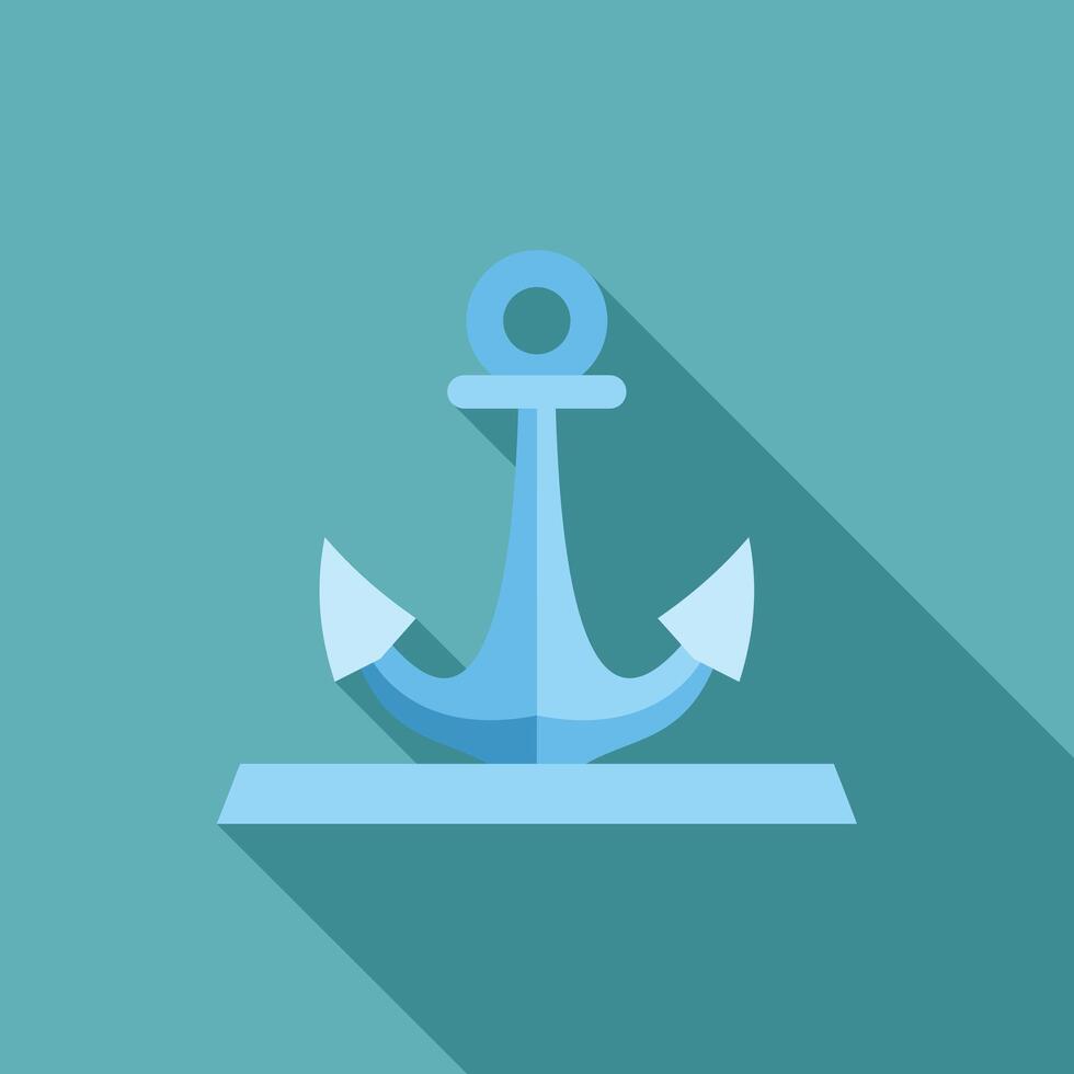Blue anchor casting long shadow on turquoise background vector