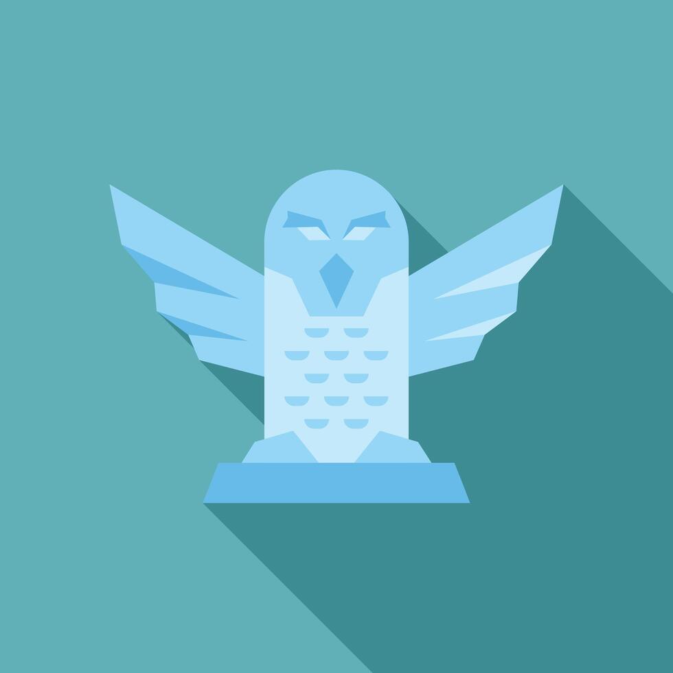 Blue snowy owl statue spreading its wings with long shadow vector