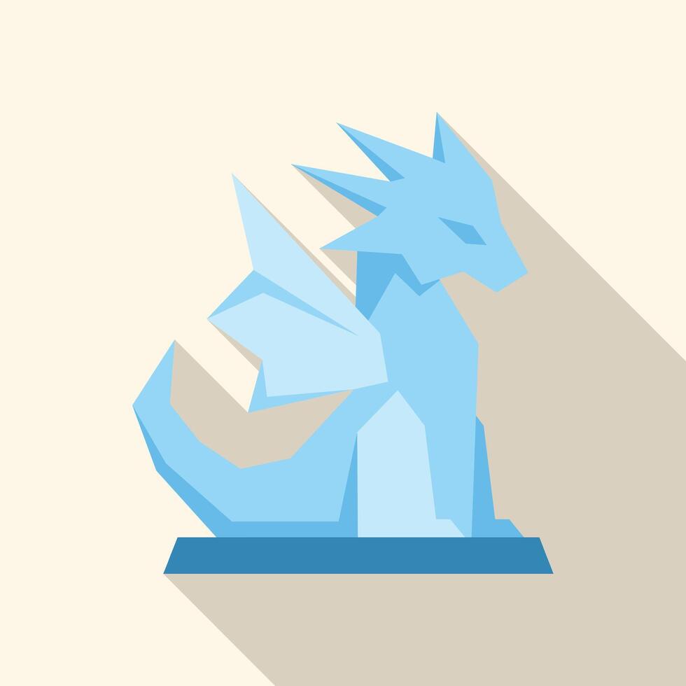 Blue ice dragon statue sitting on a pedestal with long shadow vector