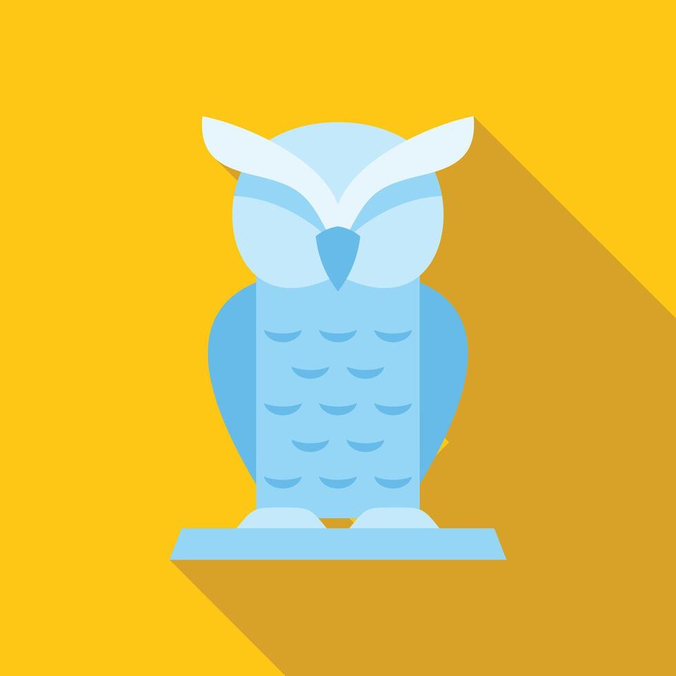 Blue owl statue standing on a pedestal with yellow background vector