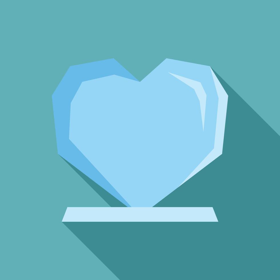 Blue crystal heart standing on a pedestal casting a shadow vector