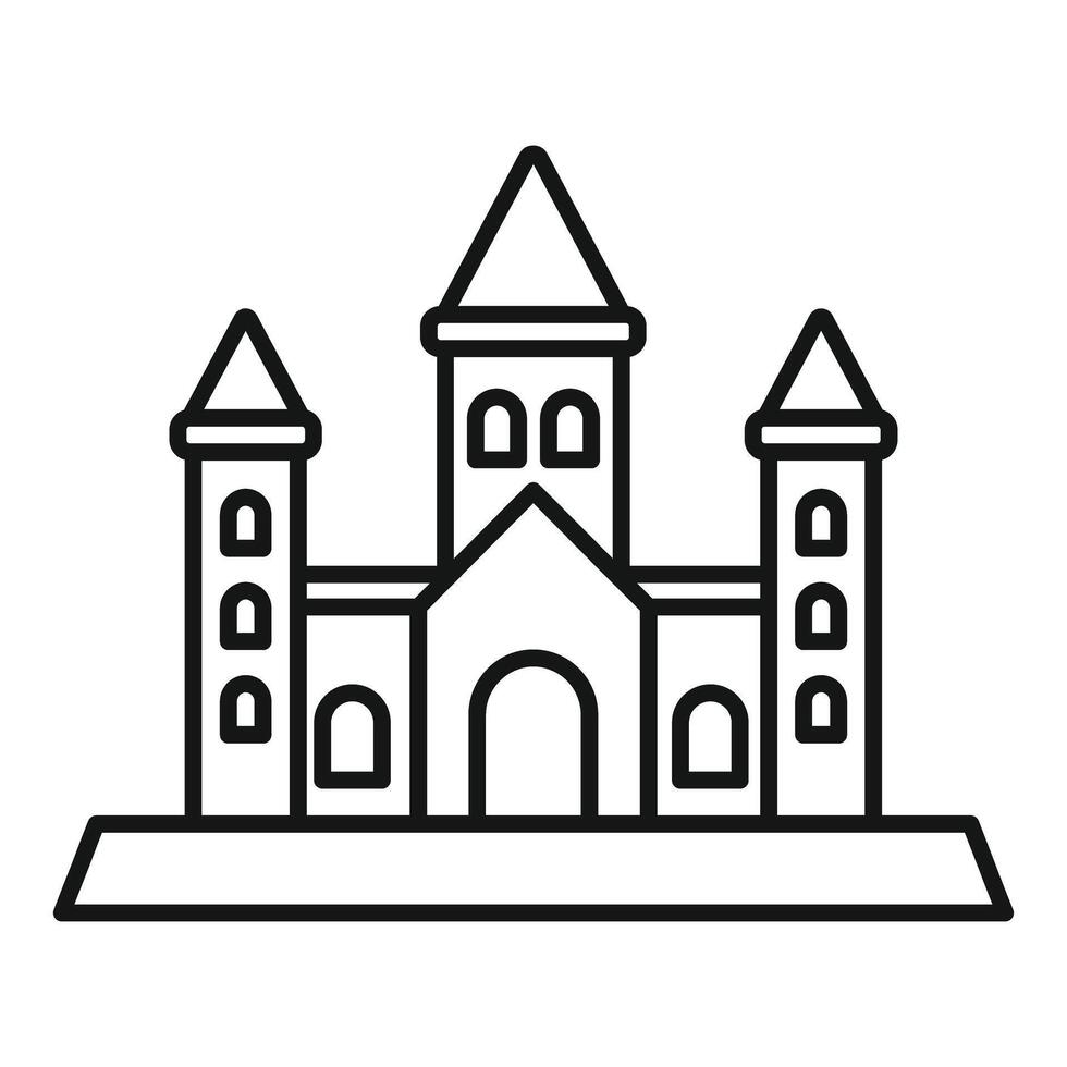Medieval castle with towers standing on hilltop line icon vector