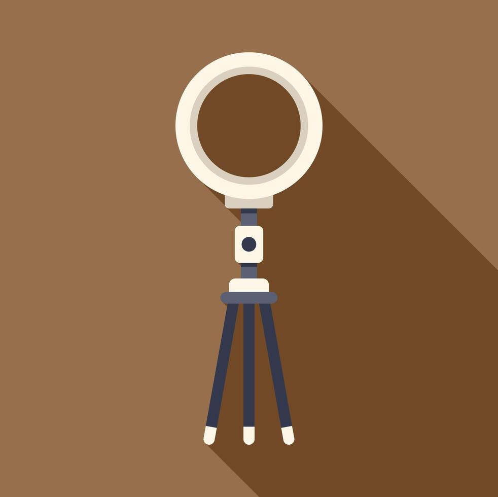 Round led lamp for streaming standing on tripod on brown background vector