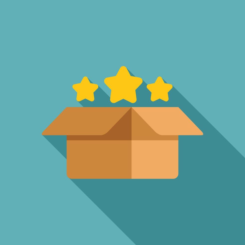 Open cardboard box with five star rating representing customer satisfaction vector