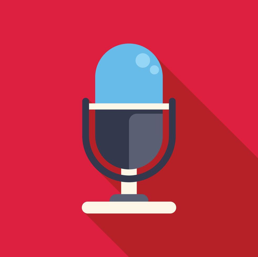 Blue microphone is broadcasting on red background vector