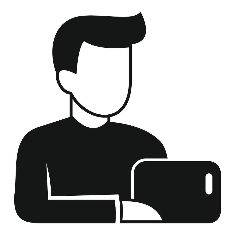 Man working on tablet black simple icon vector