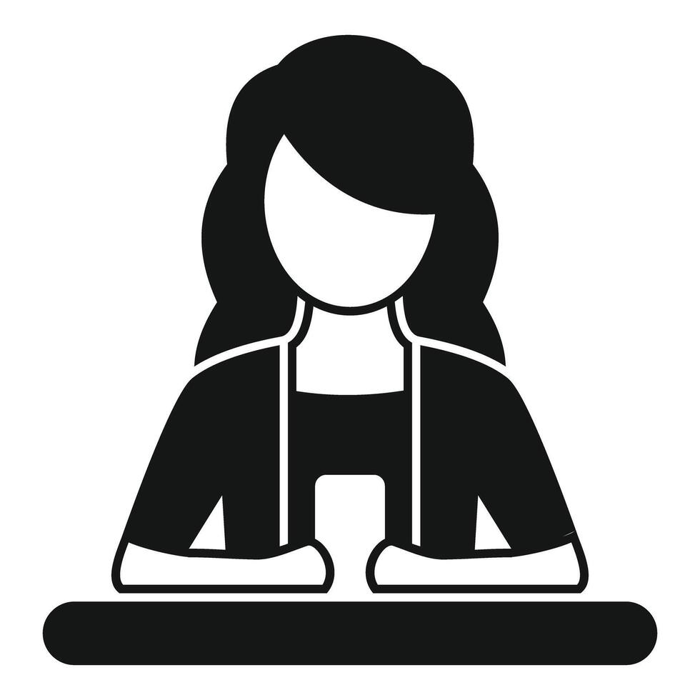 Businesswoman character sitting at the table icon vector