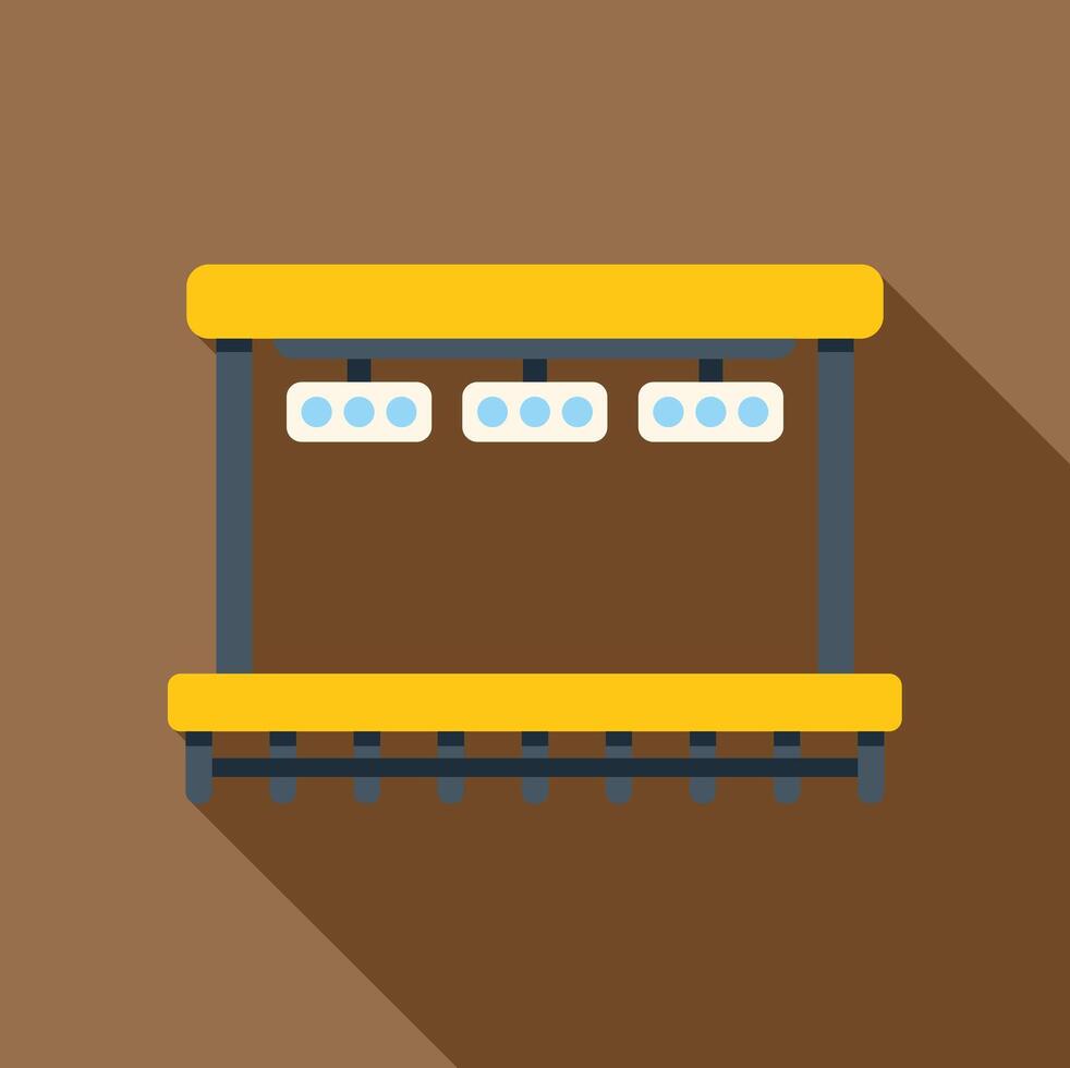 Empty bus stop at night with glowing lights flat design icon with long shadow vector