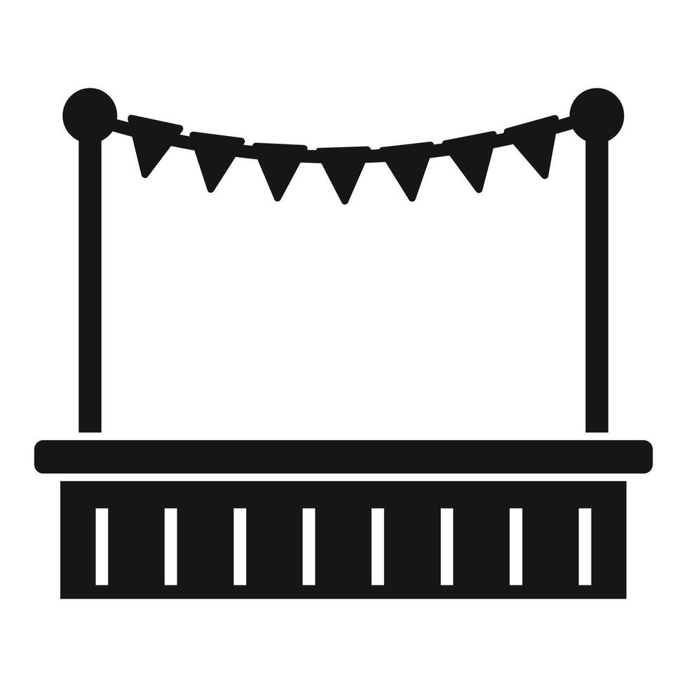 Wooden counter with canopy and hanging bunting for promotion and marketing vector