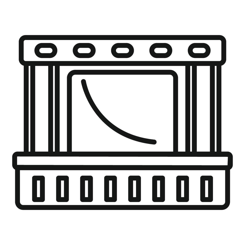 Empty theatre stage with drawn curtain and illuminated ramp icon outline vector