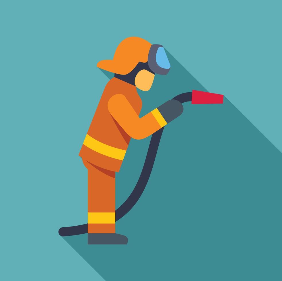 Fireman holding fire hose wearing protective gear and helmet vector